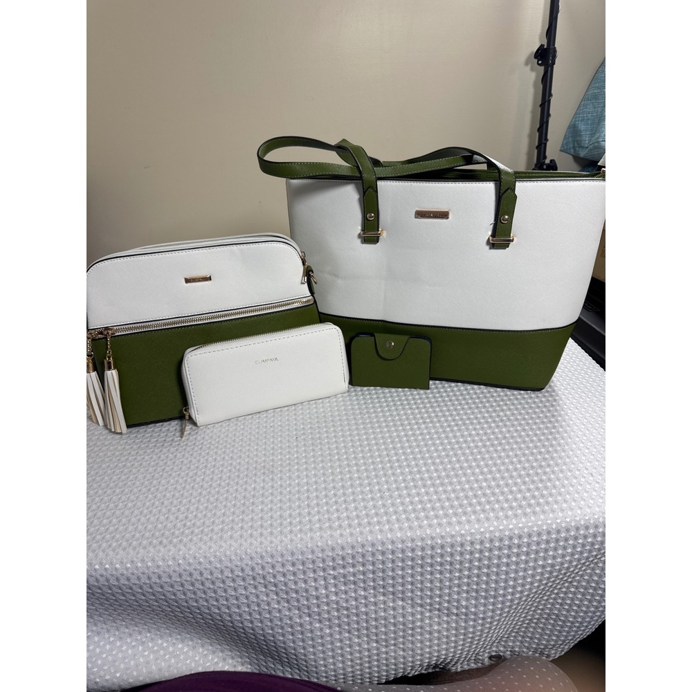Elim & Paul Handbag 4 Piece Set White Green Synthetic Leather
NEW